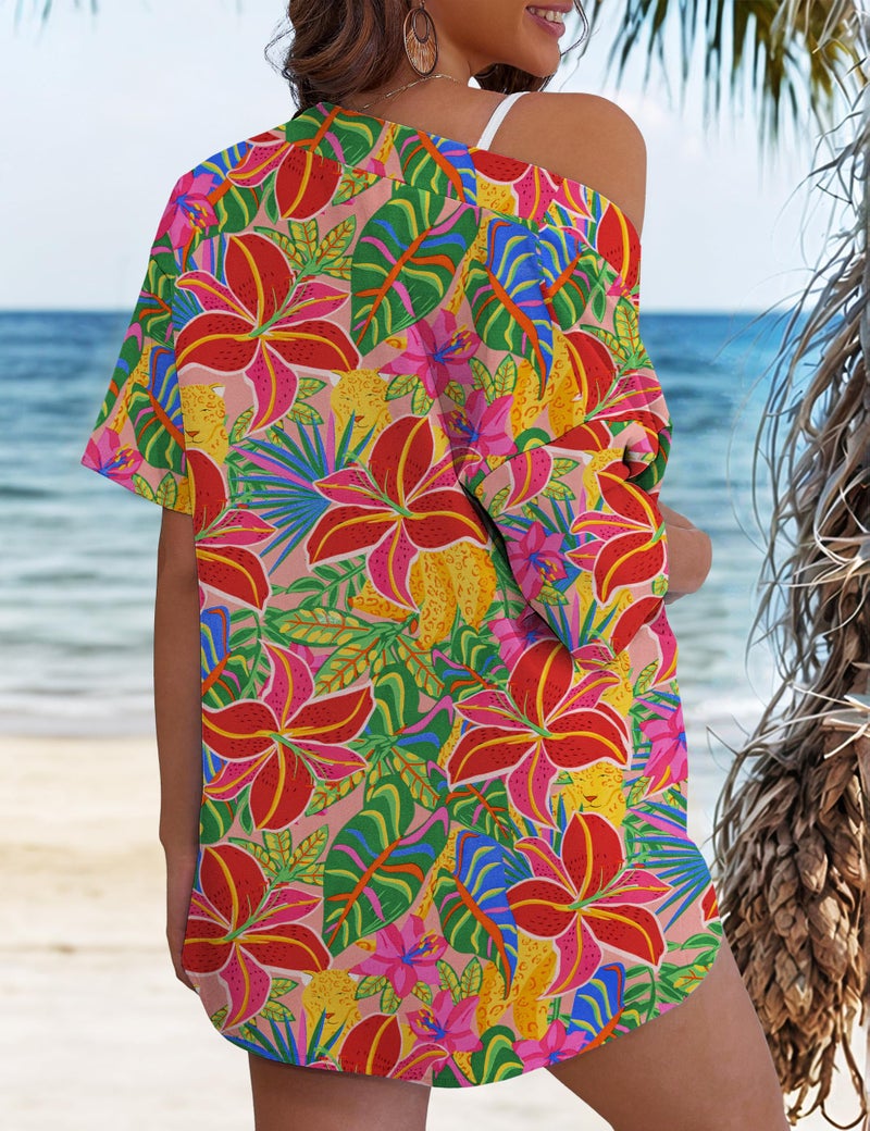 REDHOTYPE Women's Vacation Outfits Cover Ups Tropical Print Shorts Set Kimono Style Summer Beachwear,Flower,Large - Image 5