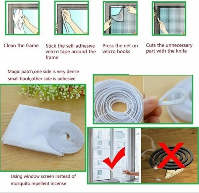 Kayra 6 Pieces Single Wing Velcro Fly Screen Tulle Removable, Installable and Washable (75X125 cm) Velcro is in Double-Sided Tape