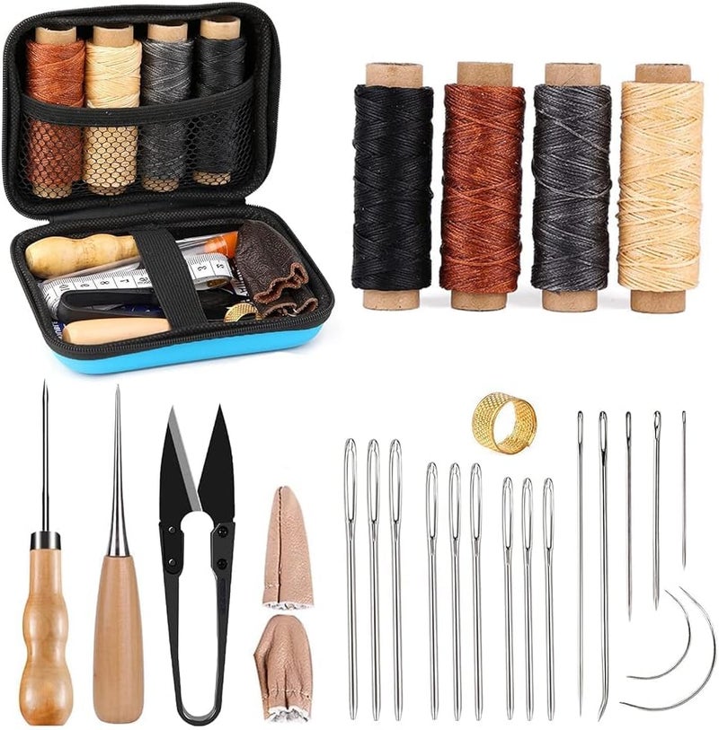 LAYZOO Leather Sewing Kit, Leather Working Kit with Large-Eyed Stitching Needles, Waxed Thread, Leather Upholstery Repair Kit, Leather Sewing Tools for DIY Leather Craft with Storage Bag - Image 1