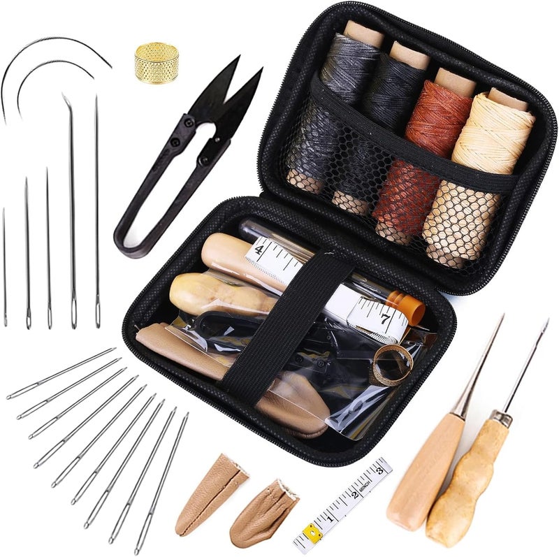 LAYZOO Leather Sewing Kit, Leather Working Kit with Large-Eyed Stitching Needles, Waxed Thread, Leather Upholstery Repair Kit, Leather Sewing Tools for DIY Leather Craft with Storage Bag - Image 2