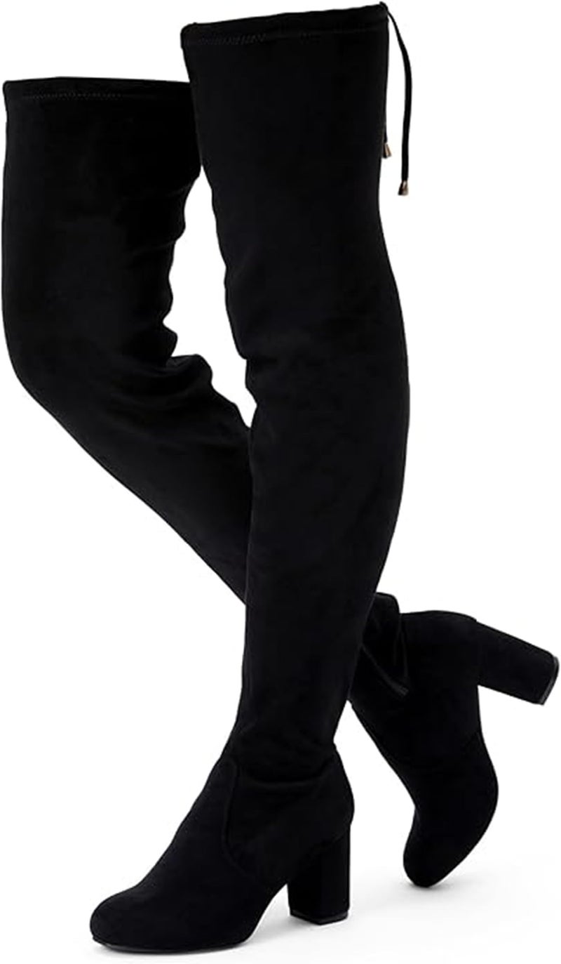 Vepose Women's Thigh High Over The Knee Boots, 3" Inch Block Chunky Heel Fashion Boot for Lady, 992 - Suede Black, Size 8 US (CJY992 Black 08) - Image 1