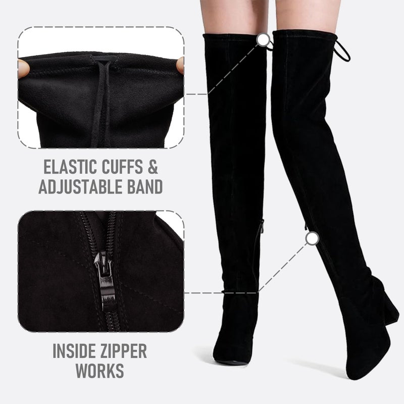 Vepose Women's Thigh High Over The Knee Boots, 3" Inch Block Chunky Heel Fashion Boot for Lady, 992 - Suede Black, Size 8 US (CJY992 Black 08) - Image 5