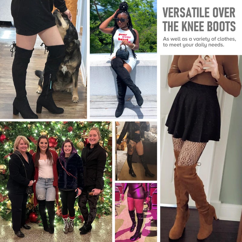 Vepose Women's Thigh High Over The Knee Boots, 3" Inch Block Chunky Heel Fashion Boot for Lady, 992 - Suede Black, Size 8 US (CJY992 Black 08) - Image 2