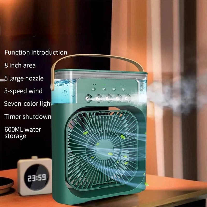 ALASAMCO Portable Humidifier Fan AIr Conditioner Household Small Air Cooler Hydrocooling Portable Air Adjustment 3 Speed Fan,USB Electric Fan LED Night Light. (Green) - Image 5