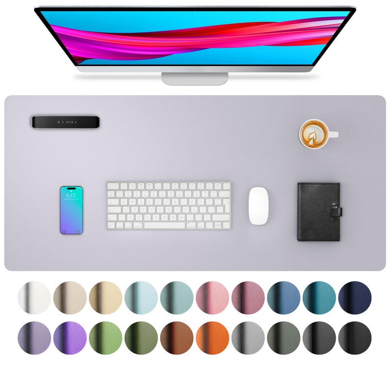 Aothia Large PU Leather Desk Pad Protector - Non-Slip Mouse Pad & Writing Mat for Office/Home, Waterproof, Easy to Clean (23.6" x 13.7", Smoky Lavender) - Image 1
