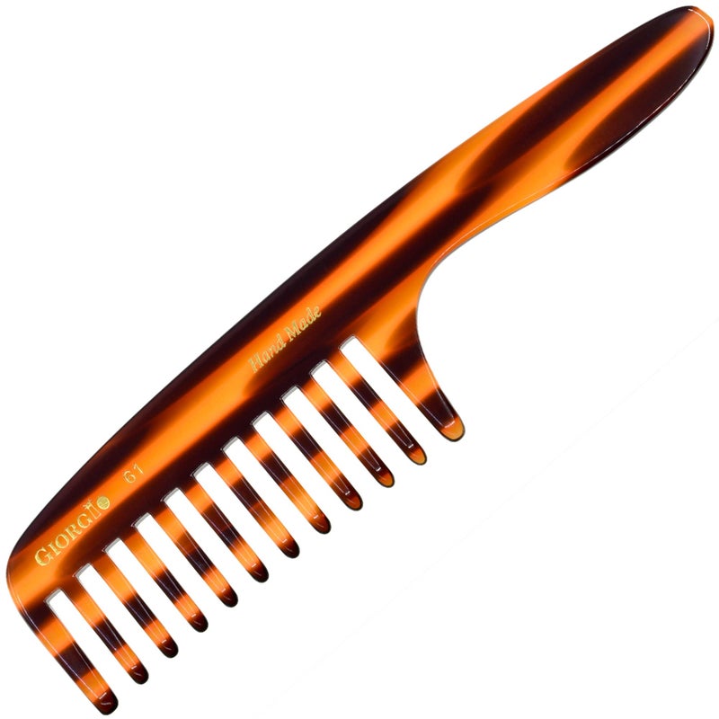 Giorgio G61 Extra Wide Tooth Detangler Comb Large Teeth for Long Thick Wavy or Curly Hair Handmade SawCut and Hand Polished for Dry or Wet Use