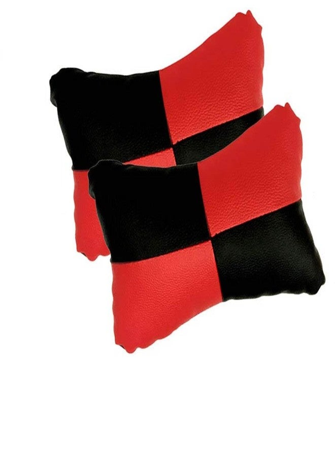 PulGos Red Leathertte Material Neck Rest Cushion in Check Design for Car_1172 - Image 1