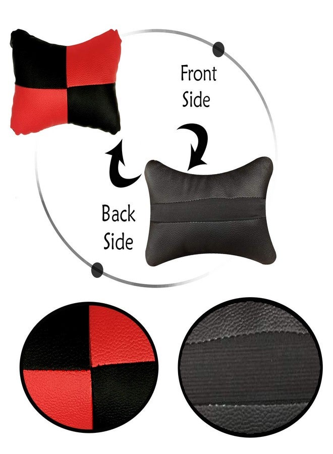 PulGos Red Leathertte Material Neck Rest Cushion in Check Design for Car_1172 - Image 5