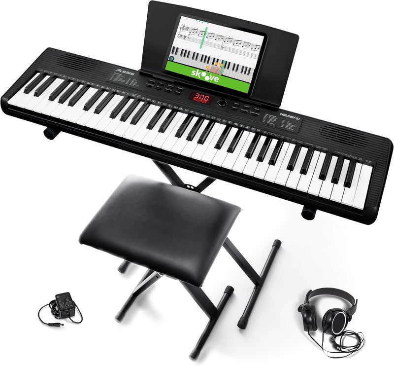 Alesis Melody 61 Portable Keyboard with Stand, Stool, Headphones, and Pedal - Image 1