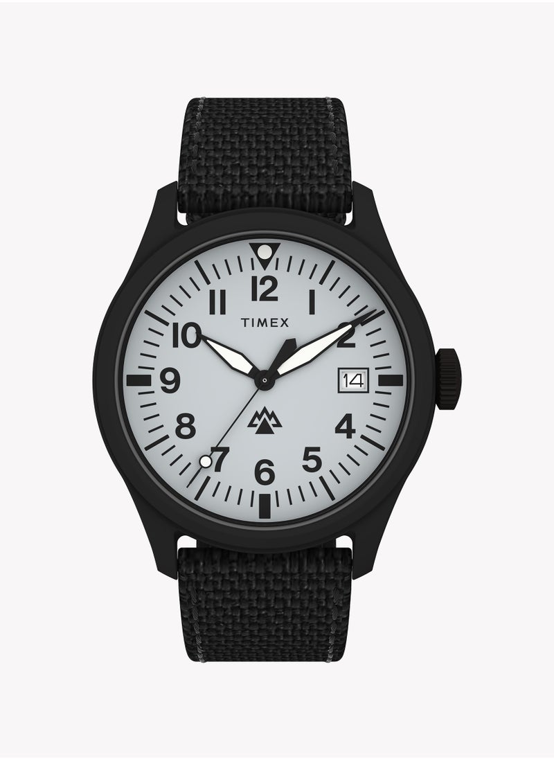 Timex Expedition North Traprock 43mm Black Case Light Gray Dial Black rPET Fabric Strap TW2W34700 Men's Watch