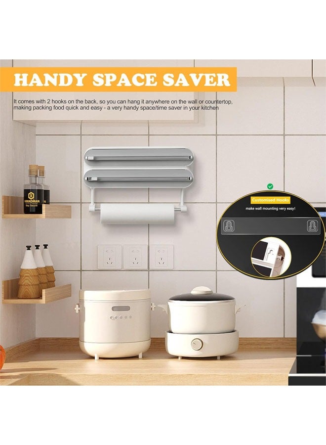 Magnetic Plastic Wrap Dispenser with Cutter, Refillable Tin Foil and Plastic Wrap Organizer for Kitchen, Aluminum Foil Dispenser with Paper Towel Holder Wall Mount, Fits 12 Roll  - Image 4
