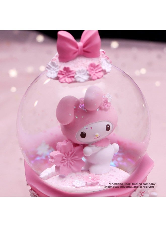 Cherry Blossom Rabbit Music Box Rotating Crystal Ball Music Box Princess Children Girls Tenth Birthday Gift-Color:5197 Sakura Rabbit Medium Hand Crank Squinting 【hand Cranked Snow + Lamp + Music】 - Image 5