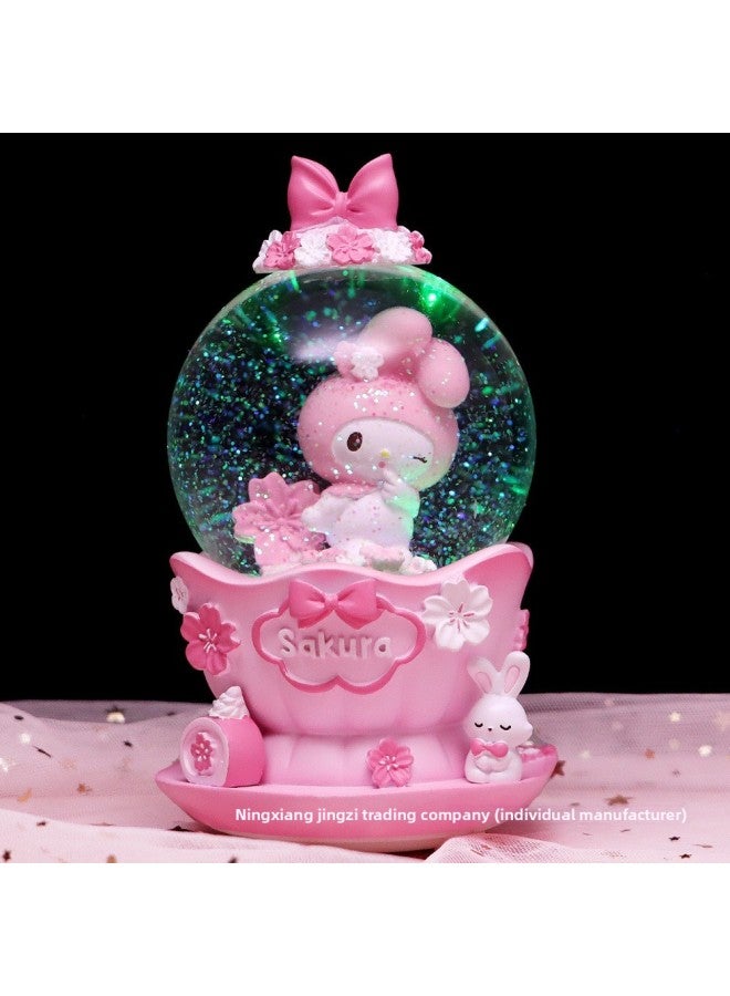 Cherry Blossom Rabbit Music Box Rotating Crystal Ball Music Box Princess Children Girls Tenth Birthday Gift-Color:5197 Sakura Rabbit Medium Hand Crank Squinting 【hand Cranked Snow + Lamp + Music】 - Image 3