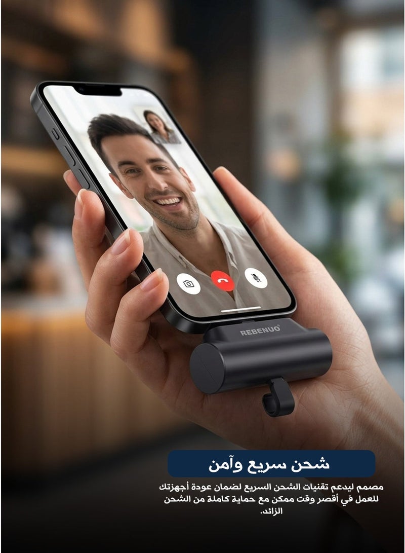 ريبنيو شاحن محمول بسعة 5000 مللي أمبير – تصميم صغير الحجم وخفيف الوزن مع توصيل مباشر مدمج، يدعم الشحن السريع وحامل مدمج، متوافق مع الهواتف الذكية والأجهزة اللوحية وسماعات الأذن - Image 1