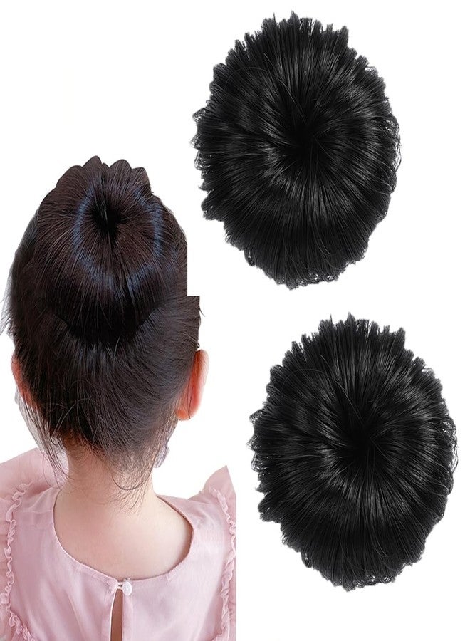 QUUPY 2Pcs Synthetic Hair Bun Hair Ring Donut Chignon Wig Small Hair Bun with Alligator Clip Updo Hairpieces Ponytail Hair Extensions for Women Girls(Natural Black) - Image 1