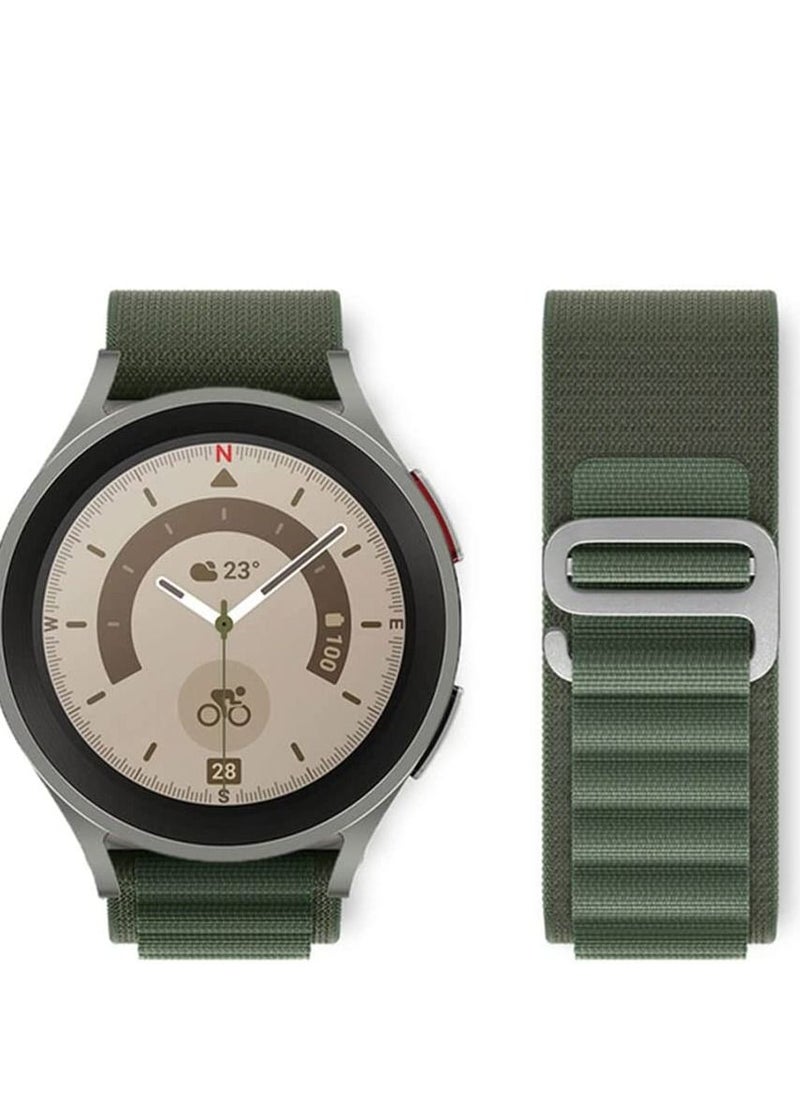 Watch - 20mm Stretch Nylon Metal Alpine Loop Woven Strap for Men Women  Compatible with Samsung Galaxy Watch 4/5/5 pro Band/Active 2 40mm 44mm band/Galaxy Watch 4 Classic 42mm 46mm/Watch 3 41mm Green - Image 1
