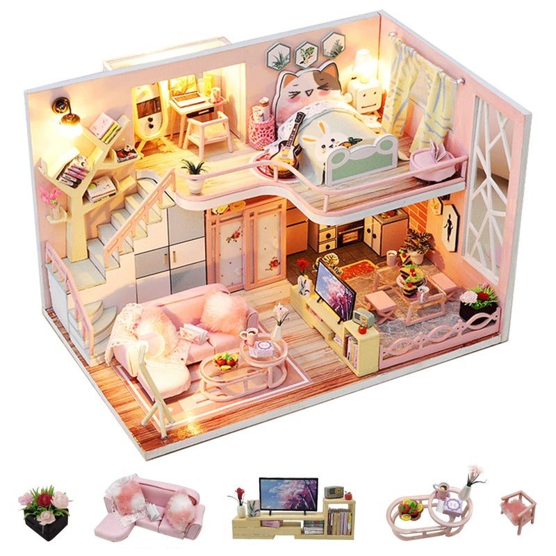 Flever Dollhouse Miniature DIY House Kit Creative Room with Furniture and Cover for Romantic Valentine's Gift(Love You Forever) - Image 1