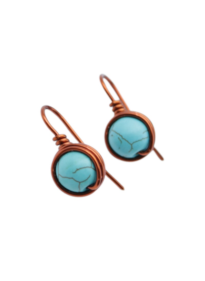 JC jimmycom Plated Copper wire and Stones Short Dangle Drop Earrings,Women earrings, earrings for women,earrings,earrings set unique,accessories,plated copper earrings  (turquoise stone)  Length: 2.5 Cm ; Width: 1 Cm  , Weight: 4 grams  - Image 1
