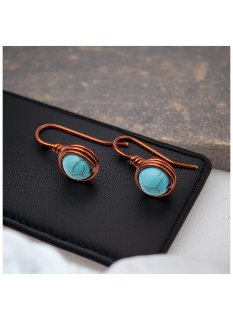 JC jimmycom Plated Copper wire and Stones Short Dangle Drop Earrings,Women earrings, earrings for women,earrings,earrings set unique,accessories,plated copper earrings  (turquoise stone)  Length: 2.5 Cm ; Width: 1 Cm  , Weight: 4 grams  - Image 3