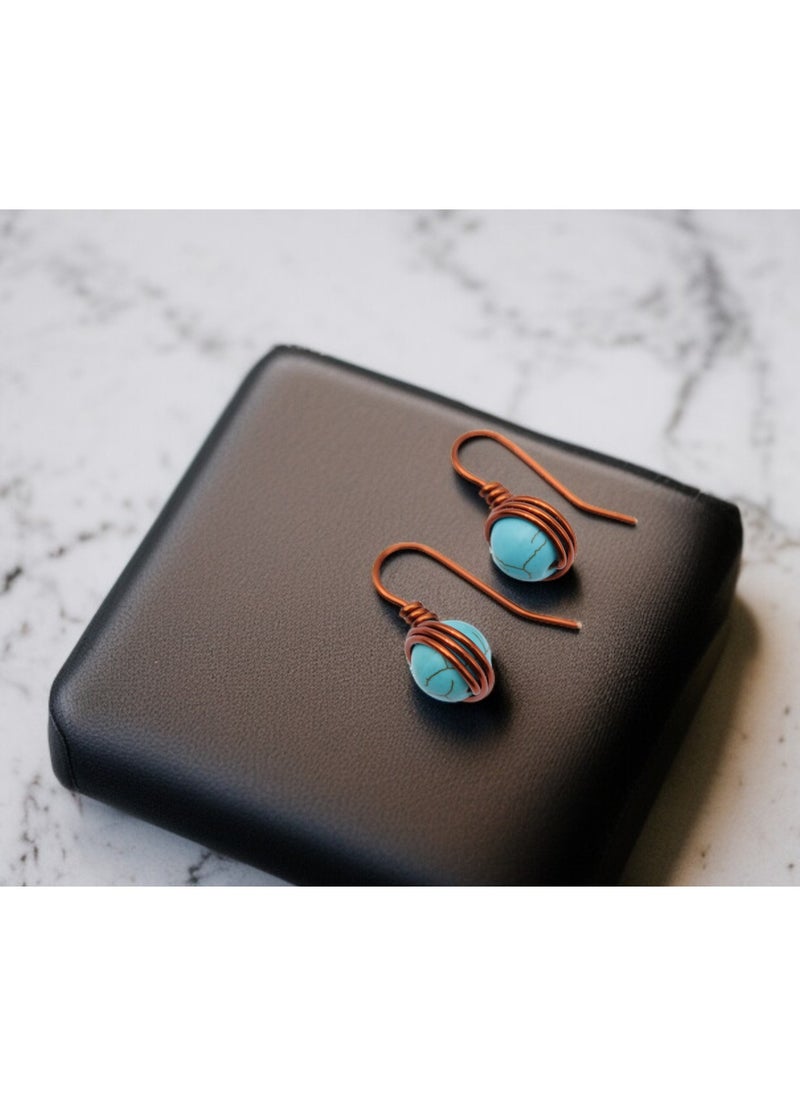JC jimmycom Plated Copper wire and Stones Short Dangle Drop Earrings,Women earrings, earrings for women,earrings,earrings set unique,accessories,plated copper earrings  (turquoise stone)  Length: 2.5 Cm ; Width: 1 Cm  , Weight: 4 grams  - Image 5