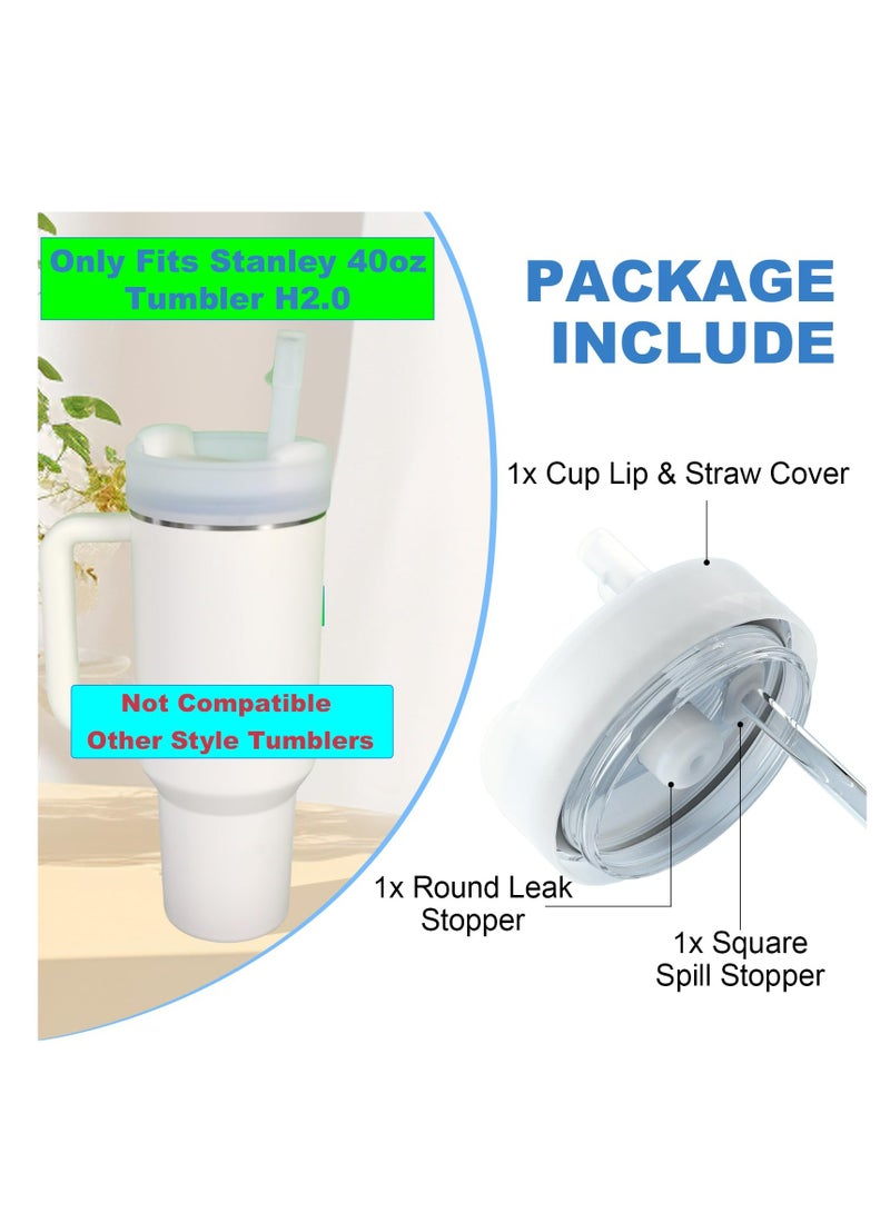 Excefore Lid Topper and Straw Cover Cap for Stanley 40 oz, 3 PCS Accessories for Stanley Cup with Handle Quencher H2.0, Include Leak Stopper, Spill Stopper, Dust Proof Cup Accessories Set, White - Image 5