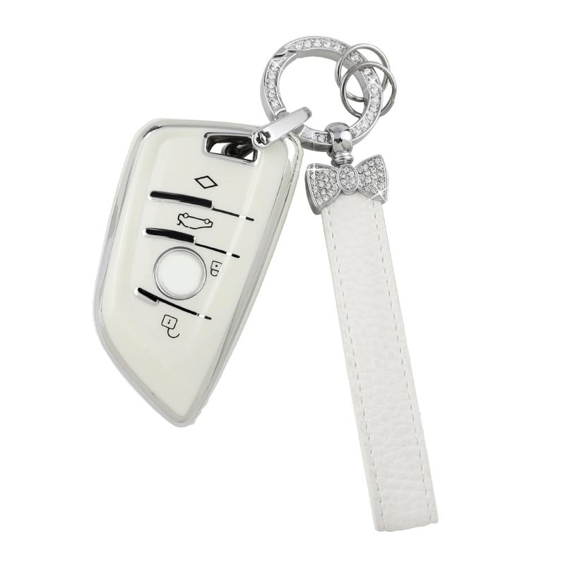 Generic 1797 for BMW Key Fob Cover X5 X3 X4 X6 X1 X2 2 3 4 5 7 Series M3 M4 M5 M8 Z4 Accessories Bling Car Key Chain Case Shell Girly Cute 4 Button White Silver TPU, for BMW Type B - Image 1