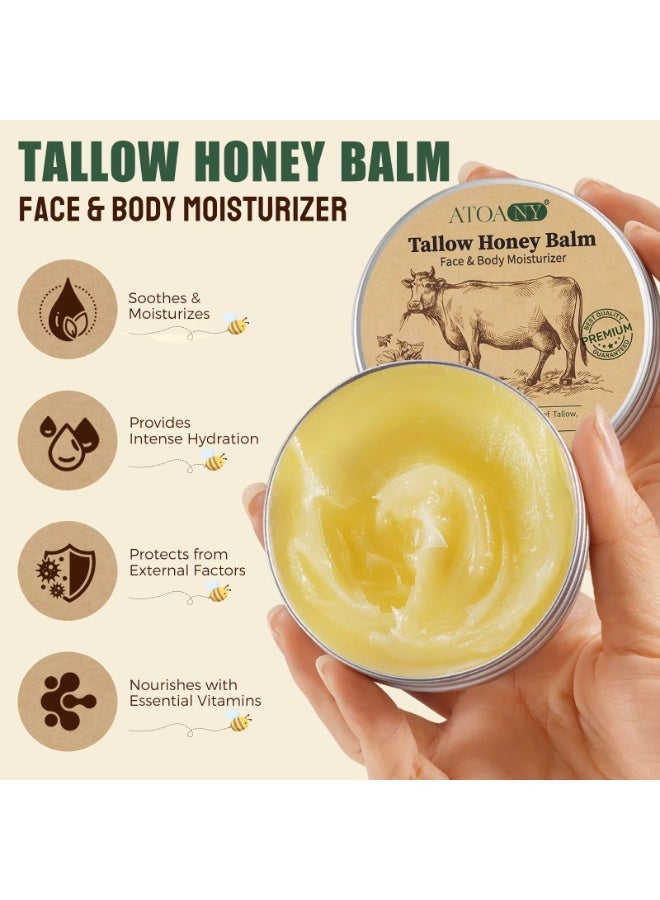 ATOANY Tallow Honey Balm for Face & Body 70G, Organic Beef Tallow for Skin Moisturizing Grass Fed Whipped Beef Tallows and Honey Cream Balm, Deep Hydrating Nourishing Face & Body Tallows Creams - Image 2
