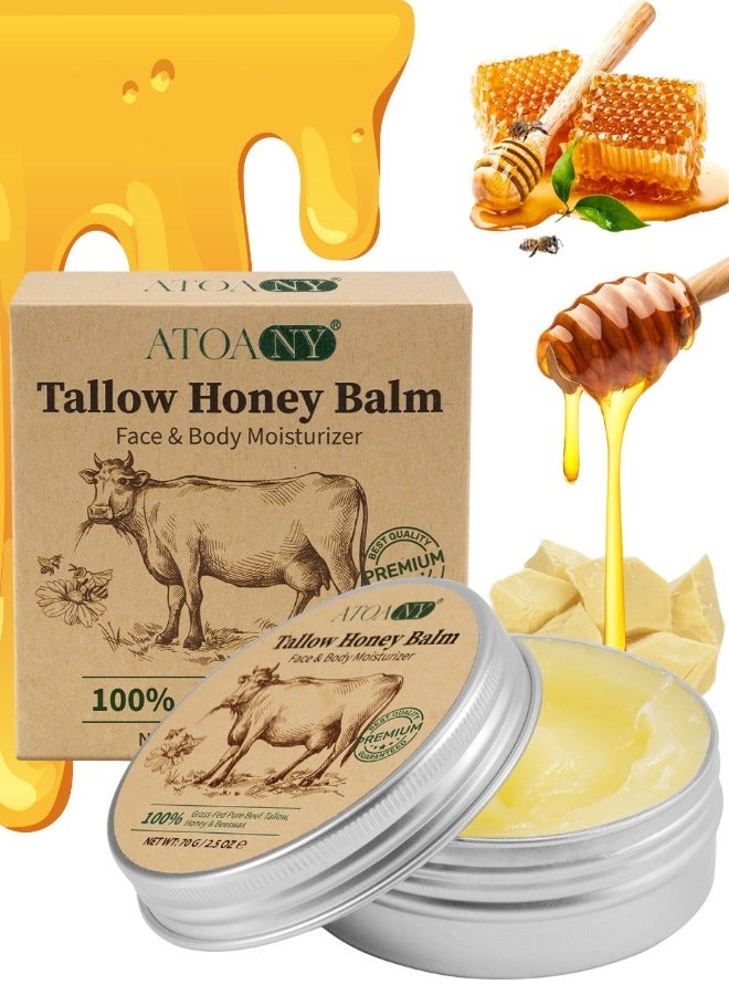 ATOANY Tallow Honey Balm for Face & Body 70G, Organic Beef Tallow for Skin Moisturizing Grass Fed Whipped Beef Tallows and Honey Cream Balm, Deep Hydrating Nourishing Face & Body Tallows Creams - Image 1