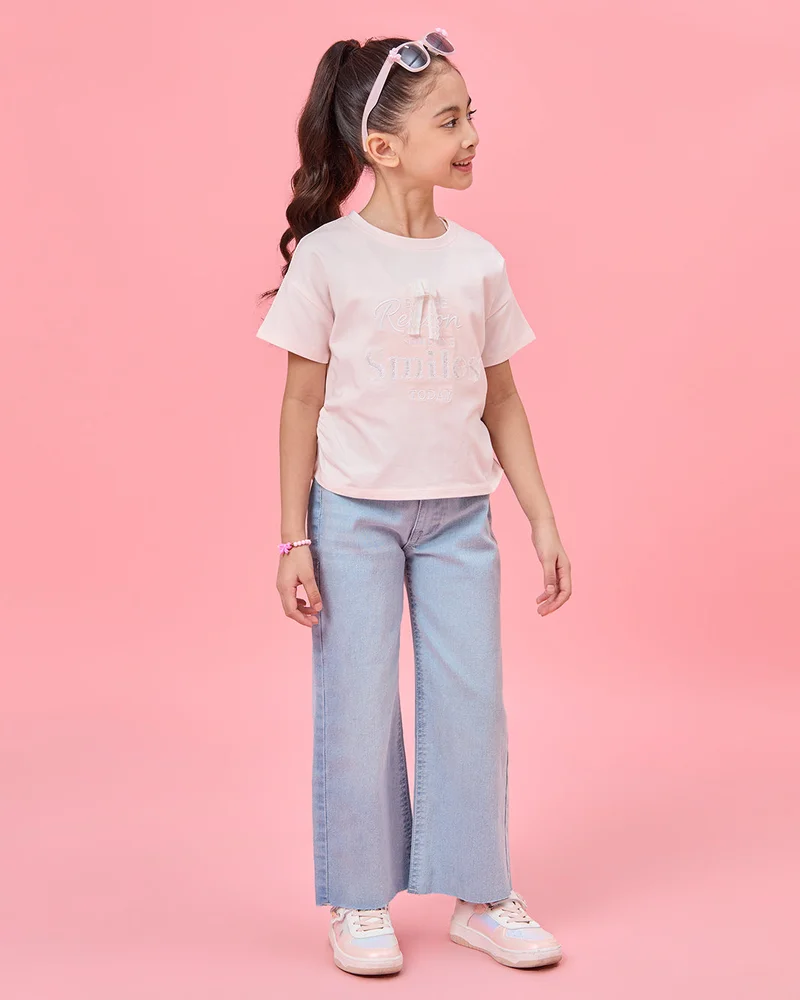 Redtag Girls Pink Sequins Embellished T-Shirt