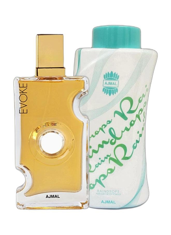 Ajmal Evoke EDP 75ml and Rain Drops Perfumed Body Powder 100g  - Image 1