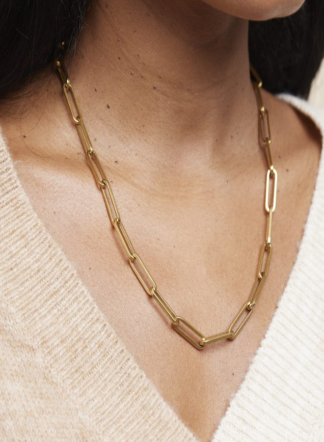 Shapes Studio 18K Gold Plated Titanium Thick Paperclip Chain Necklace, Minimalist Style, Bold Chunky Paper Clip Chain Necklace, Short Necklace, Never Tarnish (50cm/19.7") - Image 3