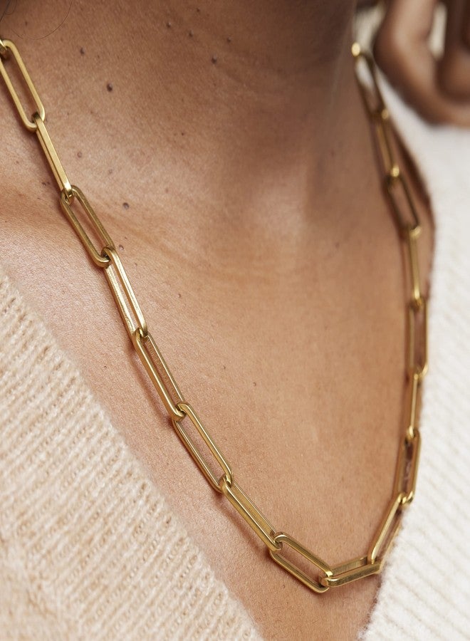 Shapes Studio 18K Gold Plated Titanium Thick Paperclip Chain Necklace, Minimalist Style, Bold Chunky Paper Clip Chain Necklace, Short Necklace, Never Tarnish (50cm/19.7") - Image 4