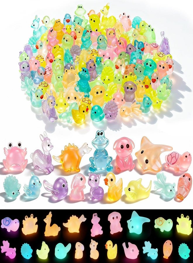 QUMMFA 100 Pcs Luminous Mini Resin Animals, Glow in The Dark Trinkets for Fairy Garden Accessories, Miniature Figurines to Hide, Miniature Animals for Students/Kids Prizes, Come with a Storage Box - Image 1