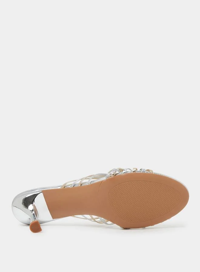 Styli Silver Embellished Stiletto Heel Sandals for Women | Best Price UAE