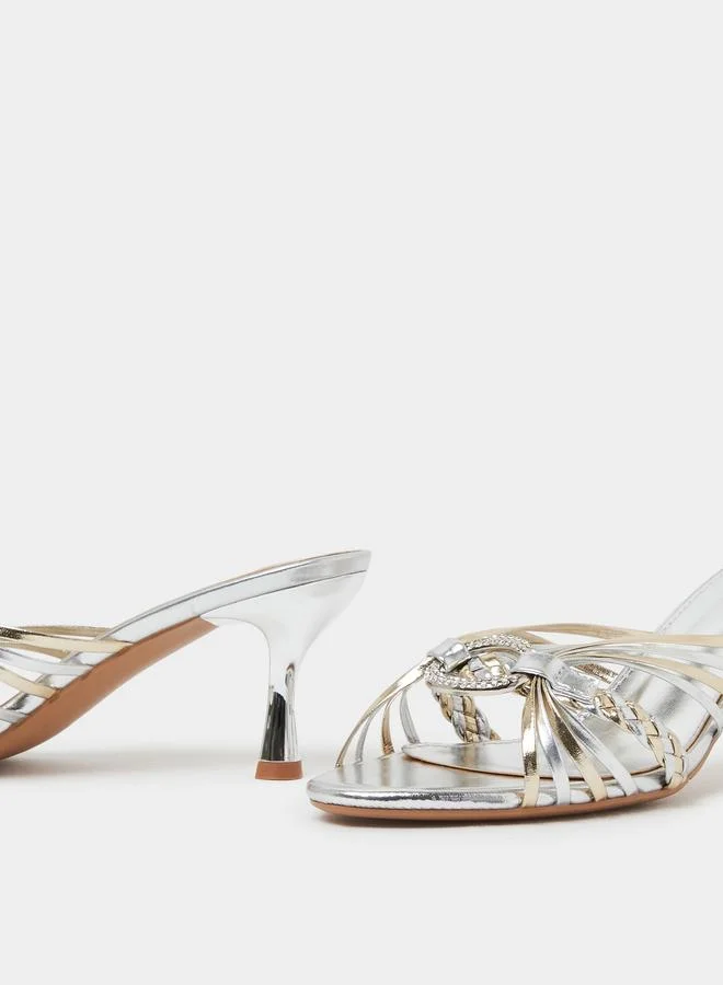 Styli Silver Embellished Stiletto Heel Sandals for Women | Best Price UAE