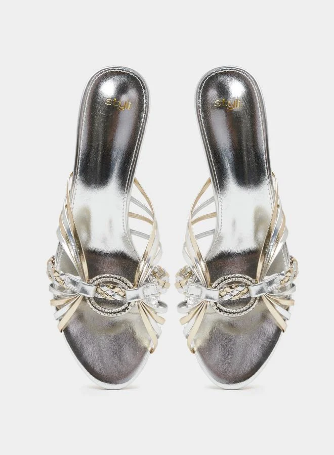 Styli Silver Embellished Stiletto Heel Sandals for Women | Best Price UAE