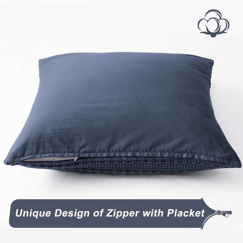 PHF 100% Cotton Waffle Weave Euro Sham Covers  2 Pack 26"" x 26"" Pillow Covers for Elegant Home Decorative  No Insert  Aesthetic Decorative Euro Throw Pillow Covers for Bed Couch Sofa  Dark Navy - Image 4