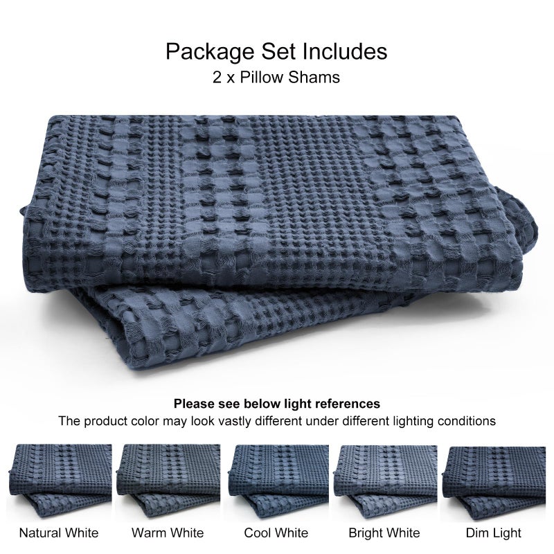 PHF 100% Cotton Waffle Weave Euro Sham Covers  2 Pack 26"" x 26"" Pillow Covers for Elegant Home Decorative  No Insert  Aesthetic Decorative Euro Throw Pillow Covers for Bed Couch Sofa  Dark Navy - Image 5