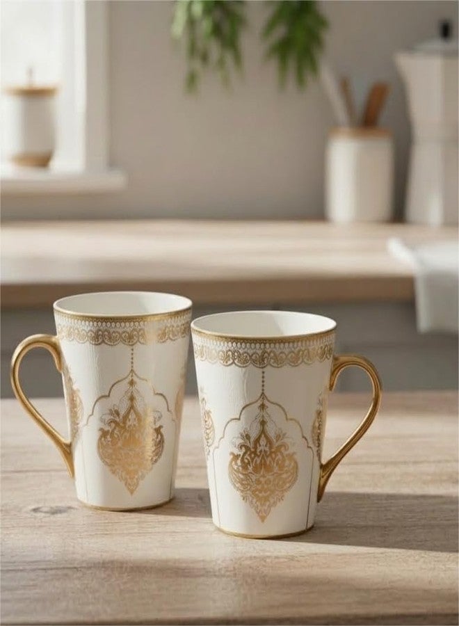 Femora Elegant Gold Damask Porcelain Coffee Mug | Decorative Tea Cup with Ornate Floral Pattern and Gold-Plated Handle | Luxury Vintage Drinkware - Image 1