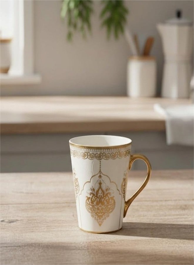 Femora Elegant Gold Damask Porcelain Coffee Mug | Decorative Tea Cup with Ornate Floral Pattern and Gold-Plated Handle | Luxury Vintage Drinkware - Image 2