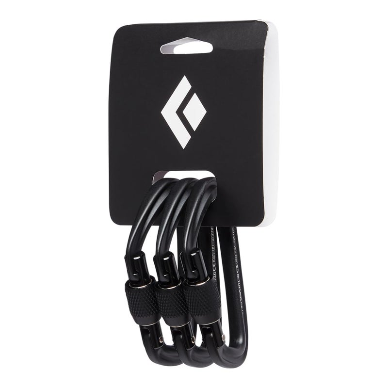 Black Diamond Hotforge Screwgate Locking Carabiner 3 Pack for Rock Climbing, Mountaineering, Camping, Outdoor, Black