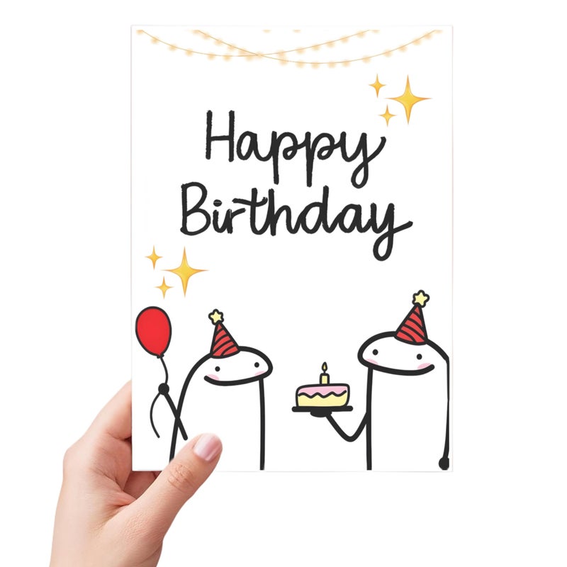 Happy Birthday Greeting Card – Cute Doodle Design, Blank Inside, Matte Finish, 8×13 cm