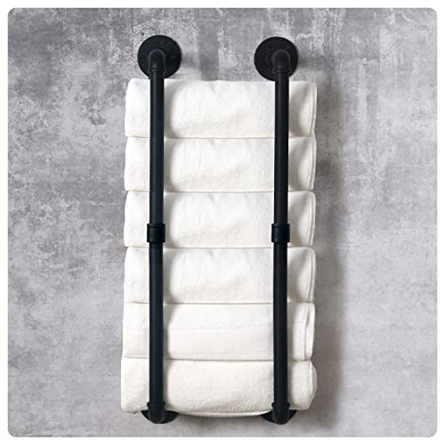 HouseAid Industrial Pipe Towel Rack, Farmhouse Bathroom Towel Storage Holder, Vintage Style Towel Organization, Wall Mounted, Matte Black - Image 3