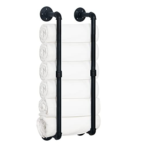 HouseAid Industrial Pipe Towel Rack, Farmhouse Bathroom Towel Storage Holder, Vintage Style Towel Organization, Wall Mounted, Matte Black - Image 1