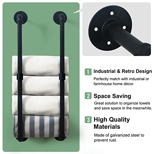 HouseAid Industrial Pipe Towel Rack, Farmhouse Bathroom Towel Storage Holder, Vintage Style Towel Organization, Wall Mounted, Matte Black - Image 4