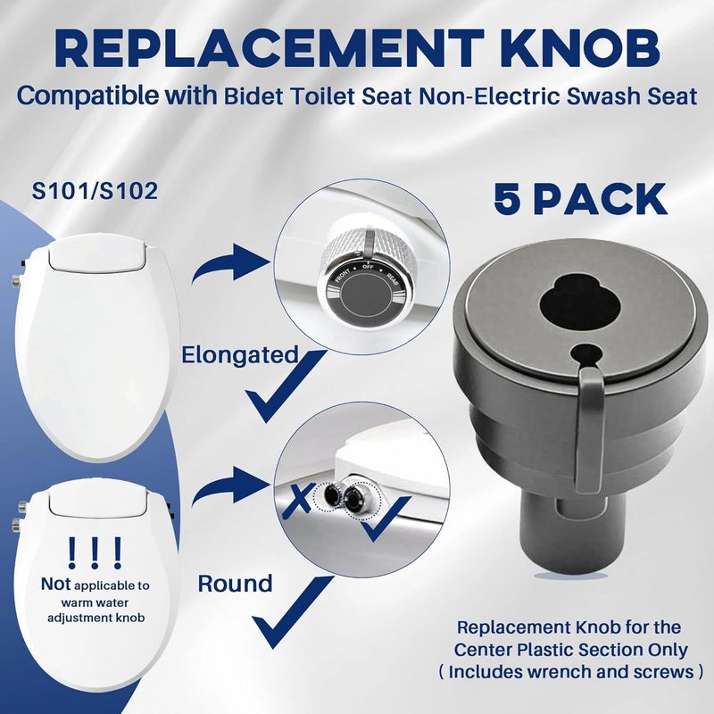 Terixe 5 Pack Replacement Knob for Brondell Bidet Toilet Seat, Compatible with Non-Electric Swash Seat, Injection Moulding,ABS Material, Black - Image 2