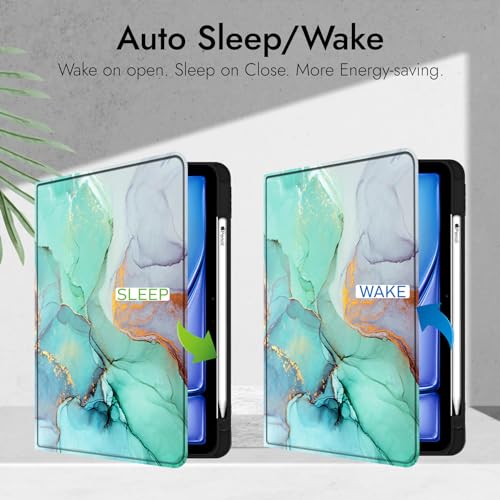 Robustrion Case Cover for iPad Air 11 inch M4 / M3 / M2 (2024/2025) / iPad Air 5th Generation Cover / 4th Gen 10.9" with [Pencil Holder Right Side] [Auto Sleep Wake] Folio Cover Case - Marble Green - Image 3