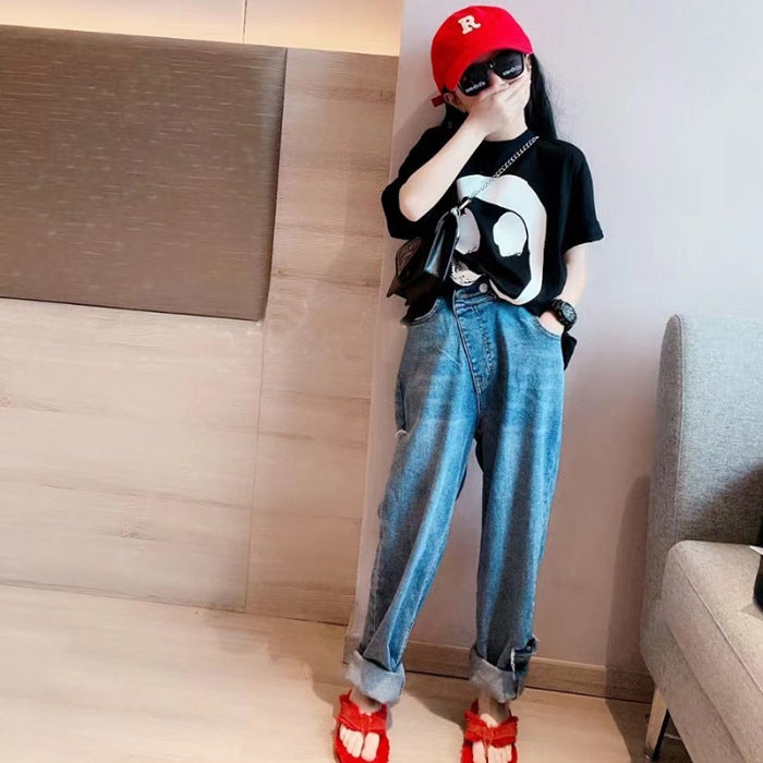 Boys And Girls Short-Sleeved Cotton T-Shirt 2025 Summer Loose Top Mid-Large Children'S Printed Children'S Half-Sleeved T-Shirt - Image 1