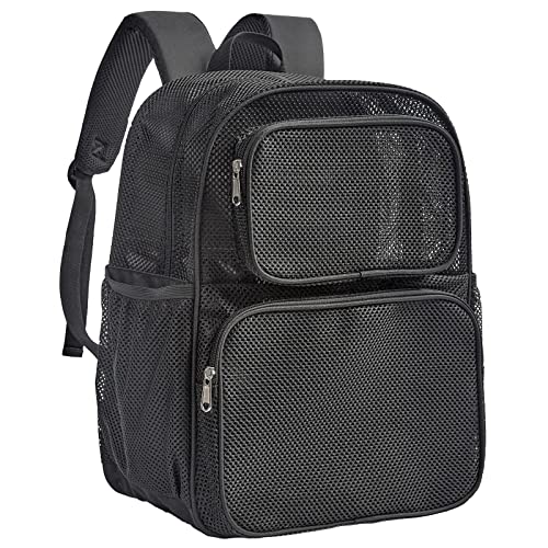 COVAX Large Mesh Backpack, Semi-transparent College Backpack, See Through Mesh Bookbag with Bungee and Comfort Padded Straps for Travel, Swimming, Beach, Outdoor Sports - Image 1