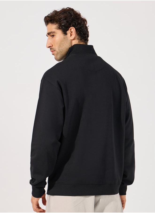 Styli - Quarter Zip Rib High Neck Relaxed Fit Sweatshirt - Image 1